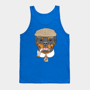 Hipster dog Rottweiler breed in a brown cap, with a tie and a cigarette Tank Top